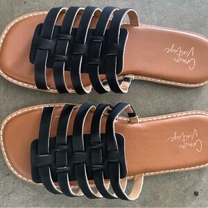 Crown Vintage Black and Tan Multi-Strap Sandals